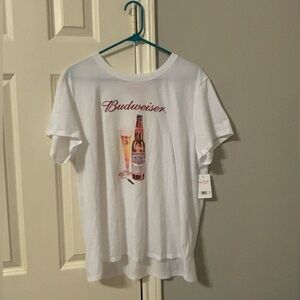 NWT Lucky Brand White Cotton Blend Budweiser Bottle & Glass Graphic T-Shirt